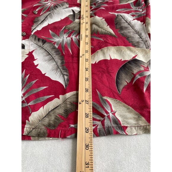 Island Shores Tropical Leaf Print Red Hawaiian Bahama Button Pocket Shirt XL - Picture 4 of 8